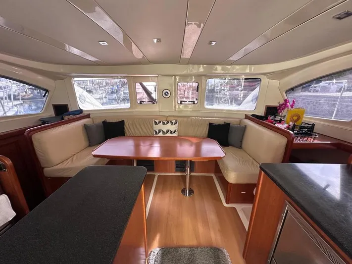 Seascape Yacht Photos Pics Luxurious interior of 2012 Leopard 39 yacht with spacious seating and elegant design.