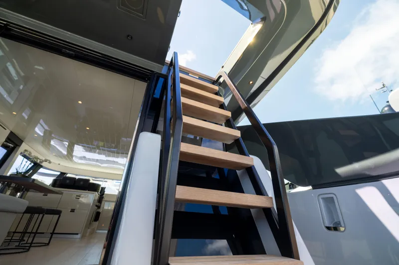Athena Yacht Photos Pics Exterior stairs to Flybridge