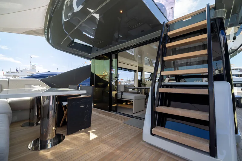 Athena Yacht Photos Pics Outdoor Stairs to Flybridge
