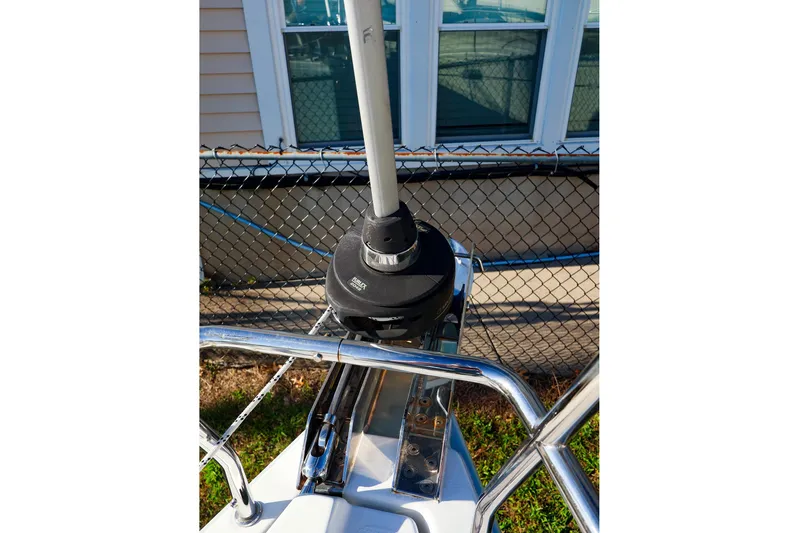  Yacht Photos Pics Bow detail of 2022 Hanse 388 sailboat with furler and stainless steel fittings.