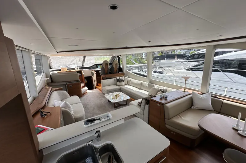  Yacht Photos Pics Luxurious interior of 2022 Princess Y72 yacht with elegant seating and modern design.