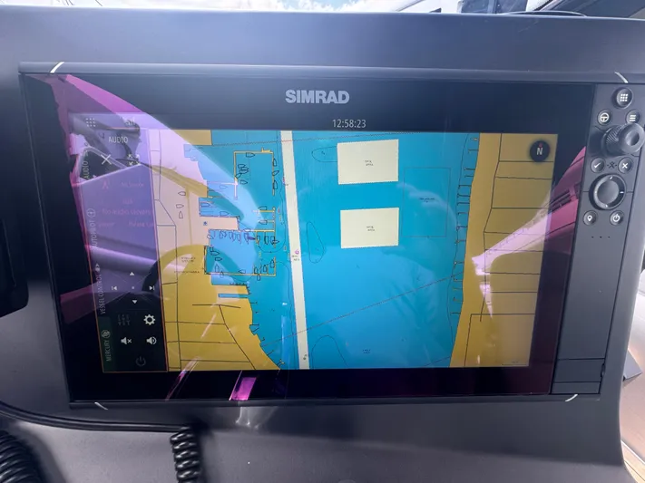 Freebird 42 Yacht Photos Pics Simrad navigation display on 2022 Anvera 42 boat, showing nautical chart.