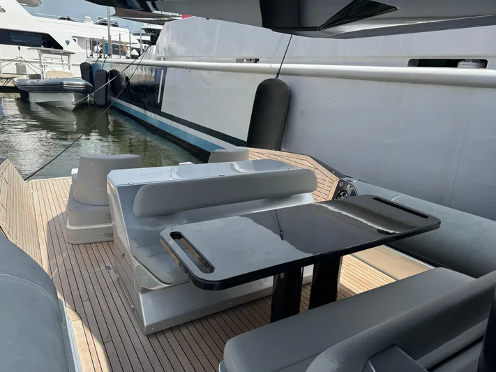 Freebird 42 Yacht Photos Pics Luxury Anvera 42 yacht deck with sleek seating and table, 2022 model.