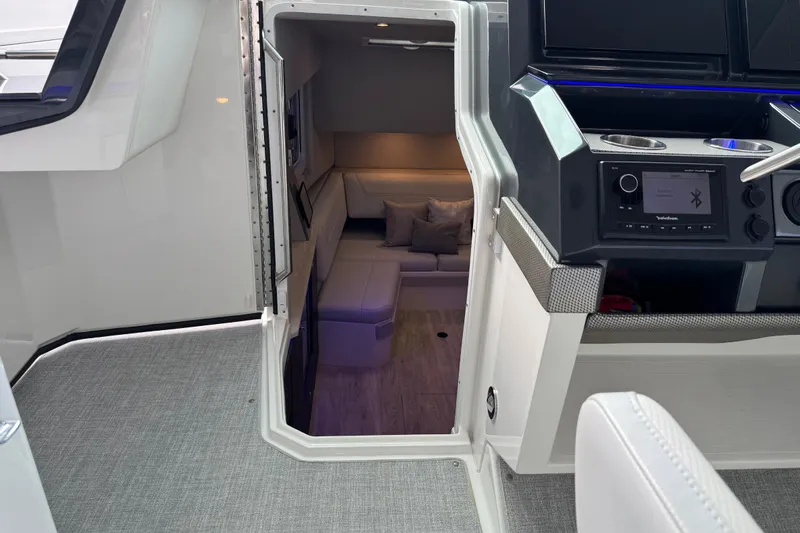 Formula Yacht Photos Pics 2023 Formula 400 Super Sport Crossover interior with modern cockpit and cozy cabin.