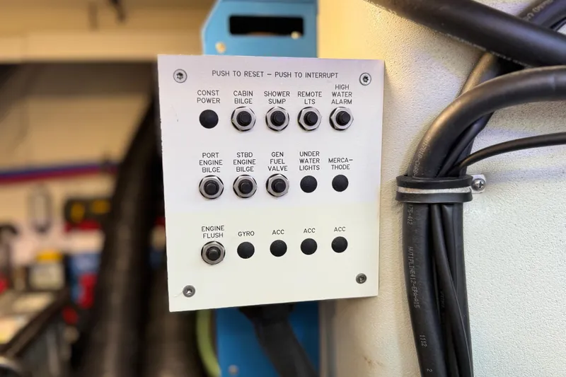 Formula Yacht Photos Pics Control panel on 2023 Formula 400 Super Sport Crossover boat, featuring various system switches.