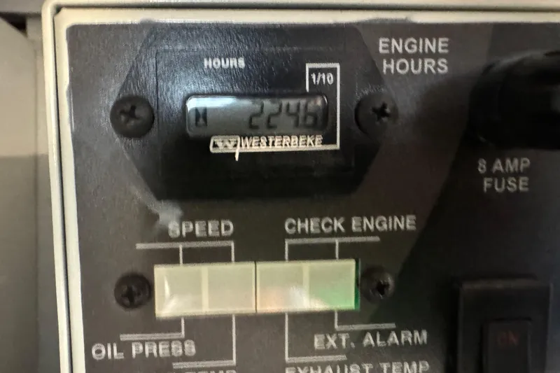 Formula Yacht Photos Pics Control panel of 2023 Formula 400 Super Sport Crossover showing engine hours and indicators.