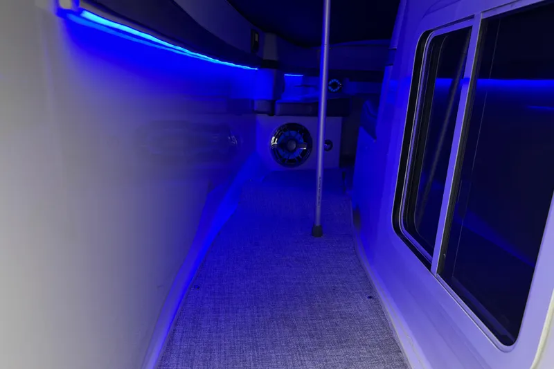 Formula Yacht Photos Pics Interior of 2023 Formula 400 Super Sport Crossover with blue ambient lighting.