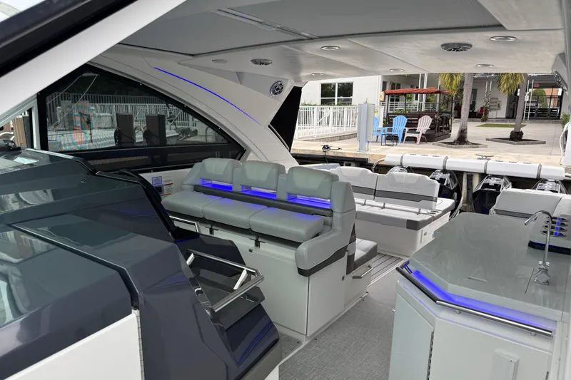 Formula Yacht Photos Pics 2023 Formula 400 Super Sport Crossover luxury yacht interior with modern seating and sleek design.