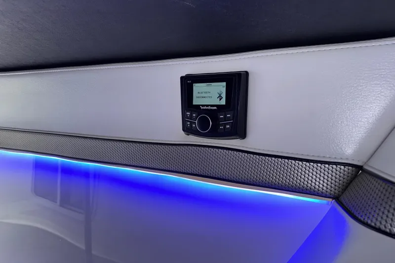 Formula Yacht Photos Pics 2023 Formula 400 Super Sport Crossover interior with Bluetooth stereo and ambient lighting.