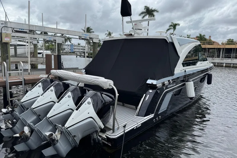 Formula Yacht Photos Pics 2023 Formula 400 Super Sport Crossover docked with four powerful outboard engines.