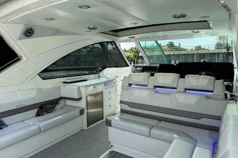 Formula Yacht Photos Pics 2023 Formula 400 Super Sport Crossover interior with luxurious seating and modern amenities.