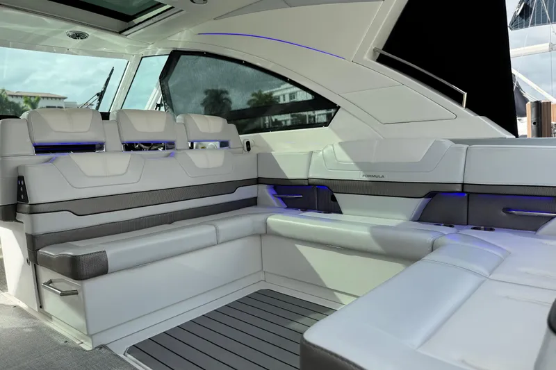 Formula Yacht Photos Pics 2023 Formula 400 Super Sport Crossover interior with luxurious seating and modern design.