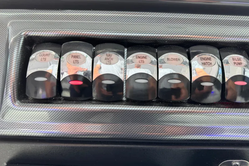 Formula Yacht Photos Pics Control panel switches on a 2023 Formula 400 Super Sport Crossover boat.