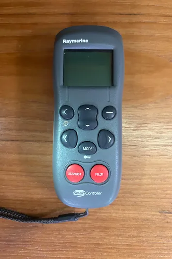 Dream Weaver Yacht Photos Pics Raymarine SmartController remote on wooden surface, Catalina 350, 2003 model.