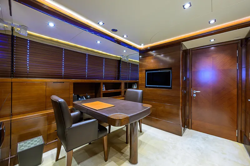 Seascape V Yacht Photos Pics Luxurious interior of 2005 Benetti Vision 145 yacht with elegant wood finishes and modern furnishings.
