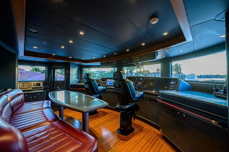 Seascape V Yacht Photos Pics Luxurious interior of 2005 Benetti Vision 145 yacht with modern navigation equipment.