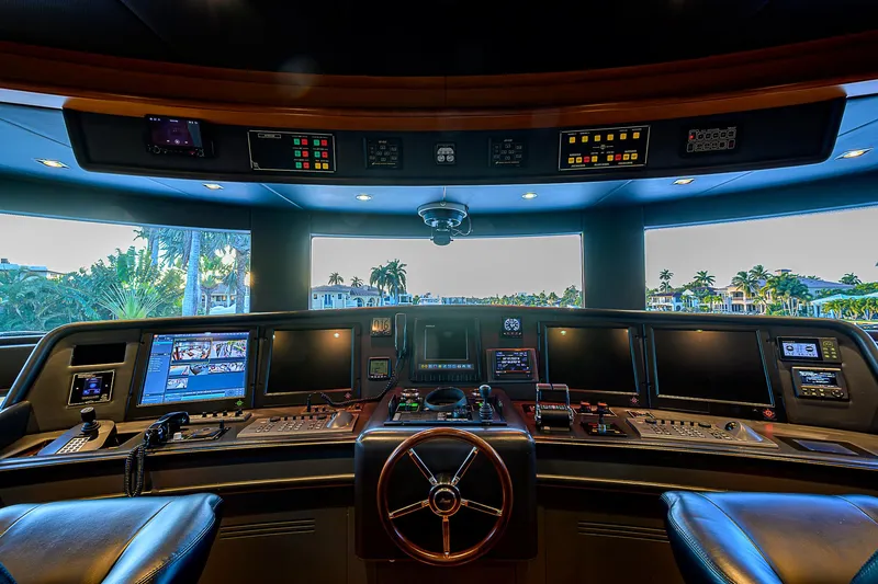 Seascape V Yacht Photos Pics Control room of 2005 Benetti Vision 145 yacht with advanced navigation systems.