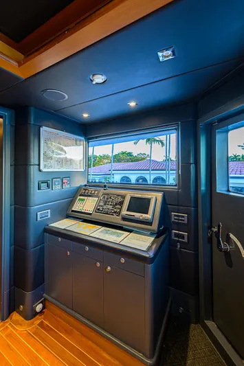 Seascape V Yacht Photos Pics Control room of 2005 Benetti Vision 145 yacht with navigation equipment.