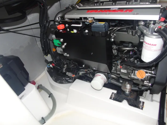 Tafika Yacht Photos Pics Engine compartment of a 2024 Leopard 50 yacht featuring a Yanmar engine.