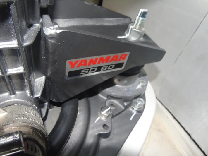 Tafika Yacht Photos Pics Close-up of Yanmar SD 60 engine component in a 2024 Leopard 50 model.