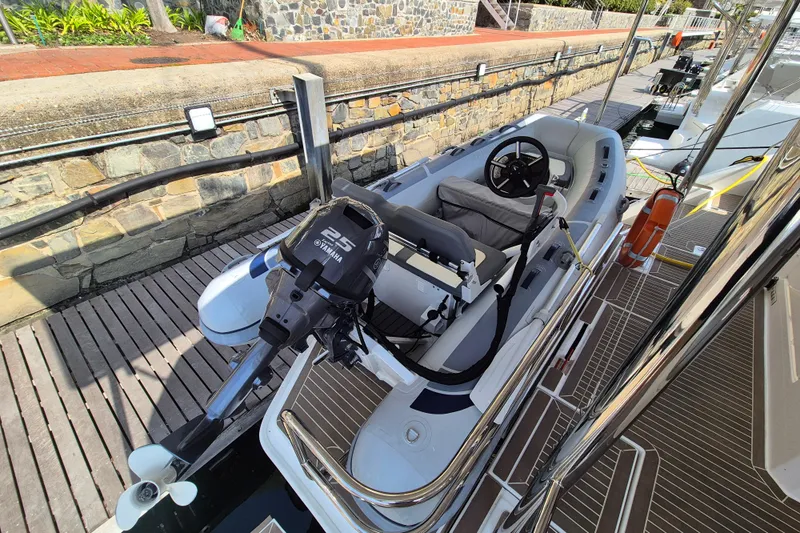 Tafika Yacht Photos Pics 2024 Leopard 50 boat with Yamaha 25 engine docked at marina.