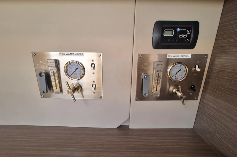 Tafika Yacht Photos Pics Control panels for 230V and 12V watermakers on a 2024 Leopard 50 yacht.