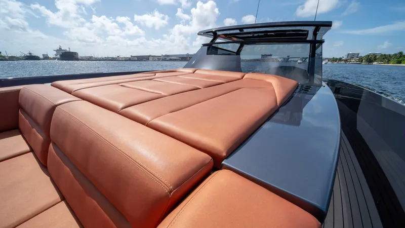 Pharmasea Yacht Photos Pics Luxurious 2022 Vanquish Yachts VQ45 with spacious sun deck and sleek design.