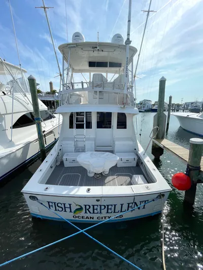 Fish Repellent Yacht Photos Pics 1998 Post 42 Convertible boat docked, named "Fish Repellent," Ocean City, MD.