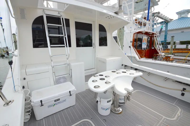 Fish Repellent Yacht Photos Pics 1998 Post 42 Convertible yacht deck with fishing equipment and ladder.