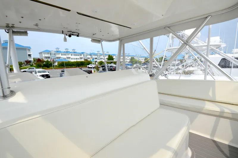 Fish Repellent Yacht Photos Pics Interior view of 1998 Post 42 Convertible yacht with marina background.