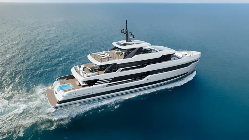  Yacht Photos Pics Luxurious 2027 Cantieri di Pisa Custom 40M yacht cruising on open sea.