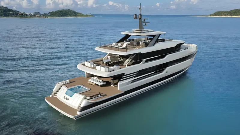  Yacht Photos Pics Luxurious 2027 Cantieri di Pisa Custom 40M yacht cruising in serene blue waters.