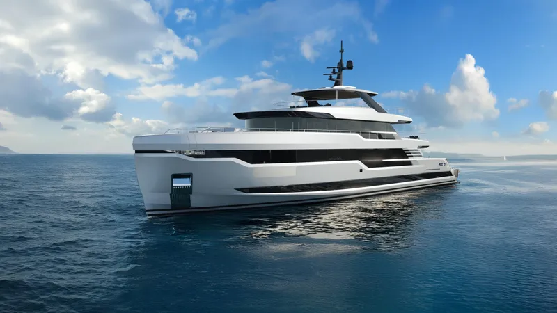  Yacht Photos Pics Luxury yacht Cantieri di Pisa Custom 40M, 2027 model, cruising on open sea under blue sky.