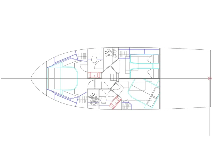 1st Usa Hull, Arrival October 2025 Yacht Photos Pics Floor plan of 2025 Cobrey 45 FLY yacht, showcasing interior layout and design.