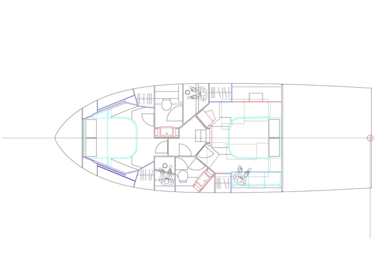 1st Usa Hull, Arrival October 2025 Yacht Photos Pics Floor plan of 2025 Cobrey 45 FLY yacht, showcasing interior layout and design.