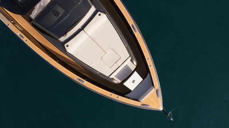 Love$ick Yacht Photos Pics Top view of 2023 Pardo Yachts P50 luxury yacht on calm water.