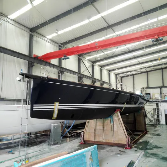  Yacht Photos Pics 2017 Mazarin 72 Cruiser/Racer yacht in a shipyard, under construction.