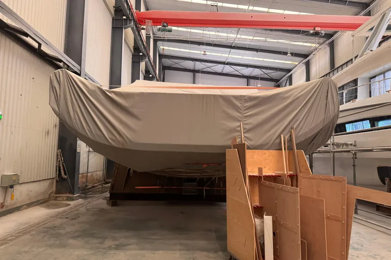  Yacht Photos Pics 2017 Mazarin 72 Cruiser/Racer yacht under cover in a shipyard.