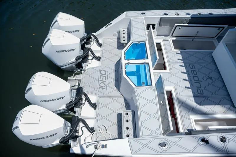  Yacht Photos Pics 2025 Sedna 37 Open boat with four Mercury engines and spacious deck layout.