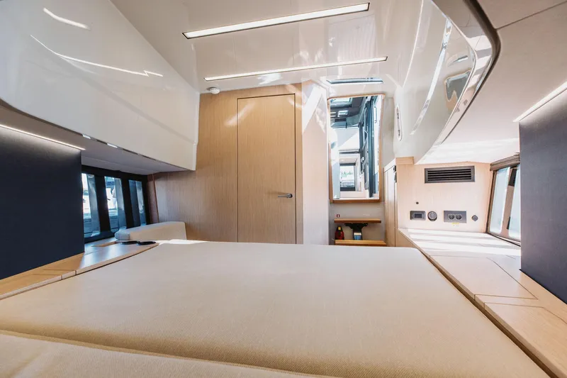  Yacht Photos Pics Modern interior of 2026 XO Boats EXPLR 44, featuring sleek design and natural lighting.