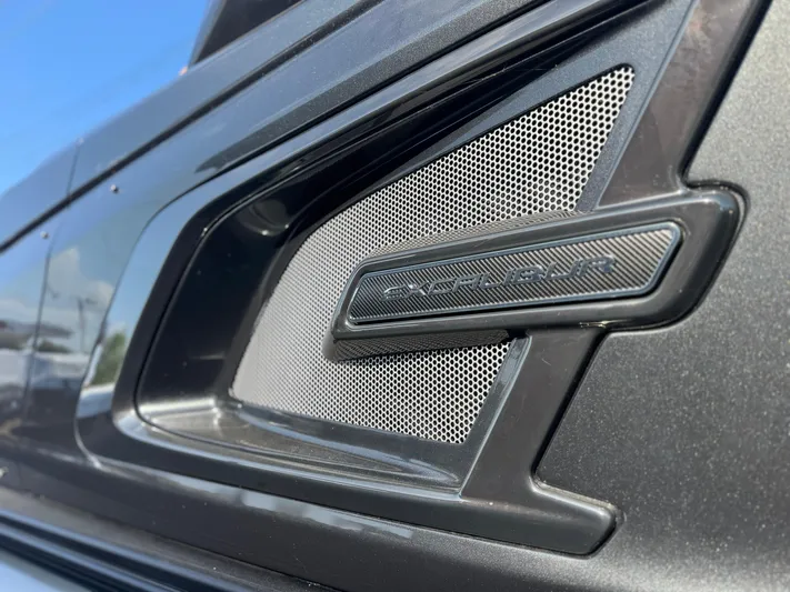  Yacht Photos Pics 2025 Avalon Excalibur 27' boat detail with sleek design and modern grille.