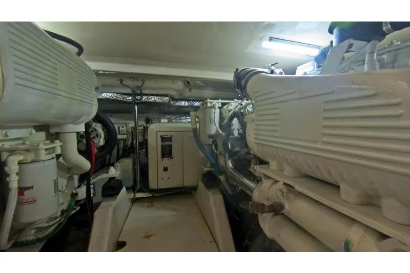  Yacht Photos Pics Engine room of 2005 Tiara Yachts 3600 Sovran, showcasing mechanical components and systems.
