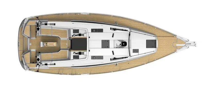 Windwaker Yacht Photos Pics Top view of 2013 Jeanneau 41 DS sailboat deck layout.