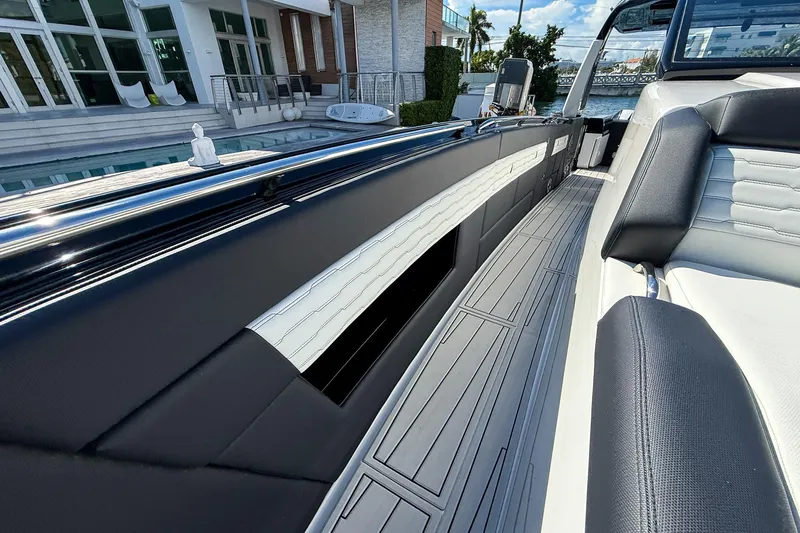  Yacht Photos Pics 2024 Cigarette 42 Auroris luxury boat interior with sleek seating and modern design.