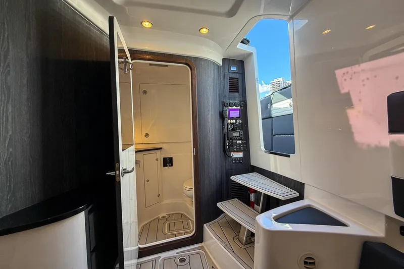  Yacht Photos Pics 2024 Cigarette 42 Auroris interior cabin with modern design and control panel.