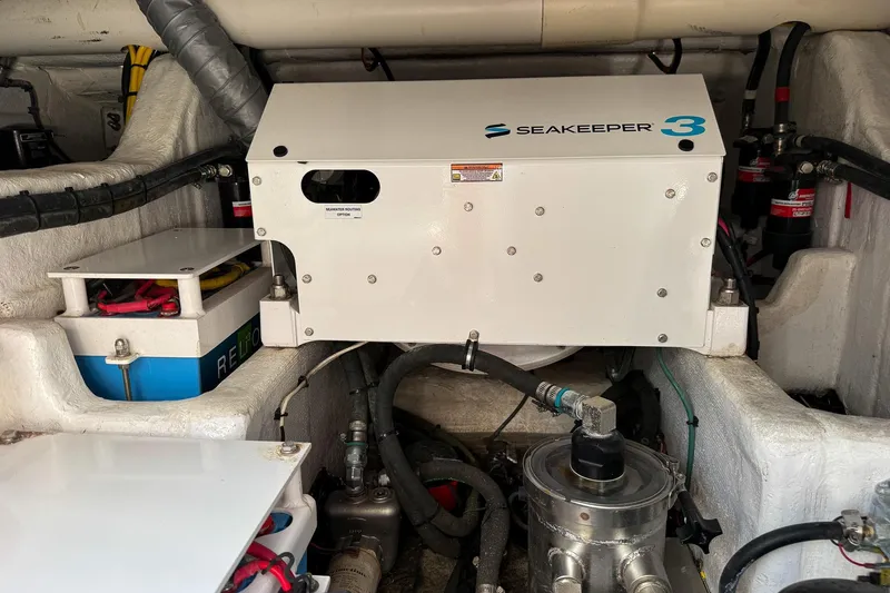  Yacht Photos Pics Engine compartment of 2024 Cigarette 42 Auroris with Seakeeper 3 stabilizer system.