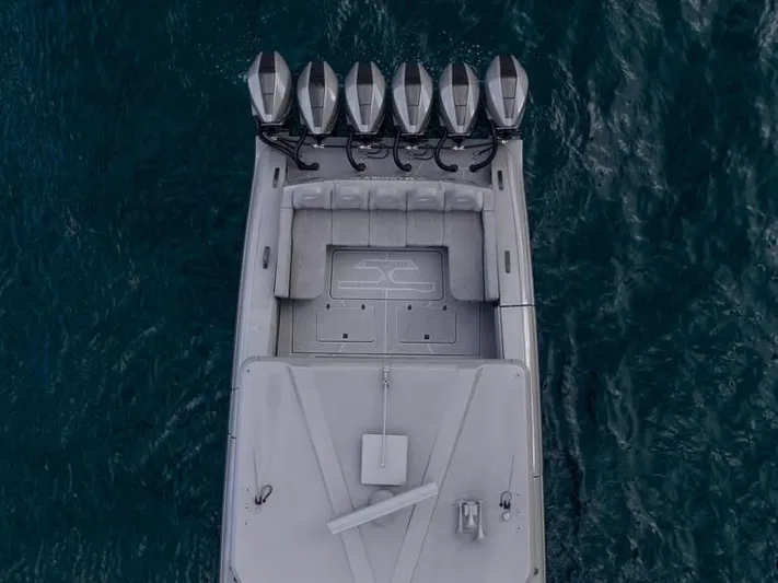  Yacht Photos Pics Aerial view of 2026 Midnight Express 52' Vitesse boat with six powerful engines.