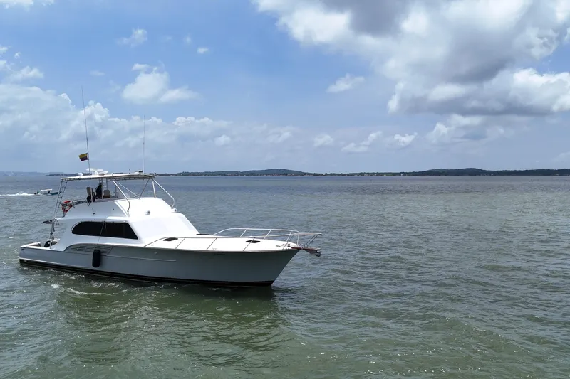  Yacht Photos Pics 1989 Buddy Davis 61 yacht on calm waters under a partly cloudy sky.