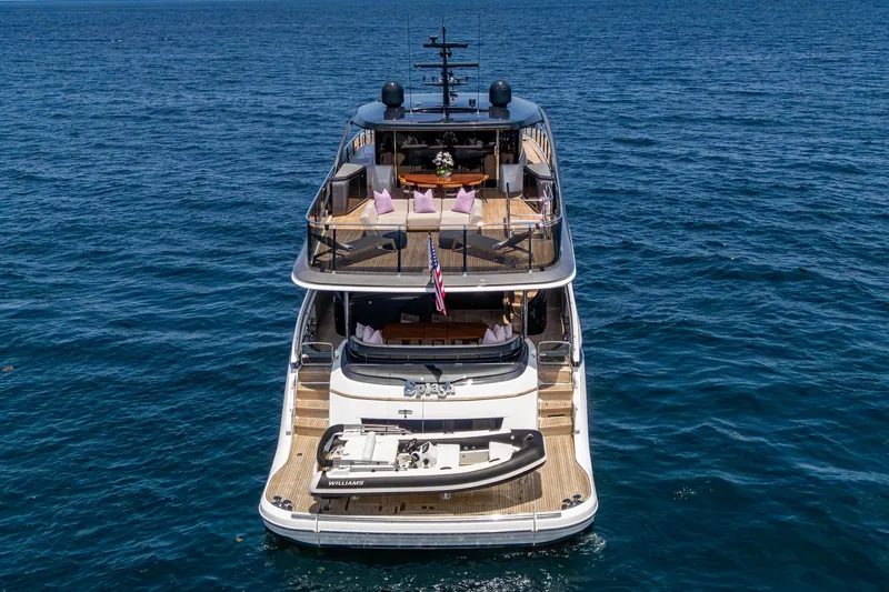 Splash Yacht Photos Pics Luxury 2022 Princess X95 yacht on open sea, showcasing elegant design and spacious decks.