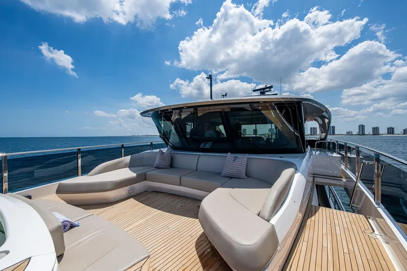 Splash Yacht Photos Pics Luxurious 2022 Princess X95 yacht with spacious deck and ocean view.